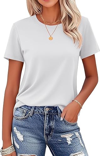 VISH2RV Women's Cotton T-Shirts Short-Sleeve Shirts Crew-Neck Tops Classic-Fit Breathable Casual Summer Tees