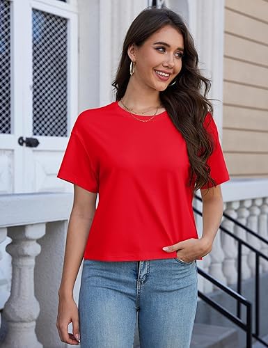 VISH2RV Women's Cotton T-Shirts Short-Sleeve Shirts Crew-Neck Tops Classic-Fit Breathable Casual Summer Tees