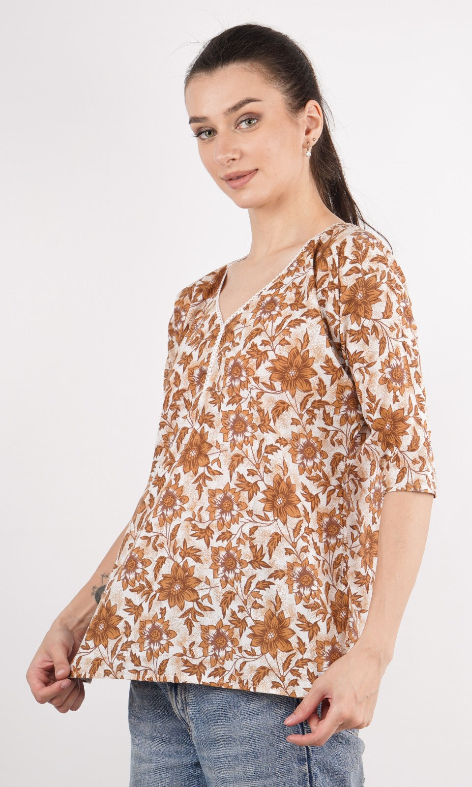 Women's Hip Length Short Printed Kurti, 3/4 Sleeves Cotton Design & color may vary Size S - XL