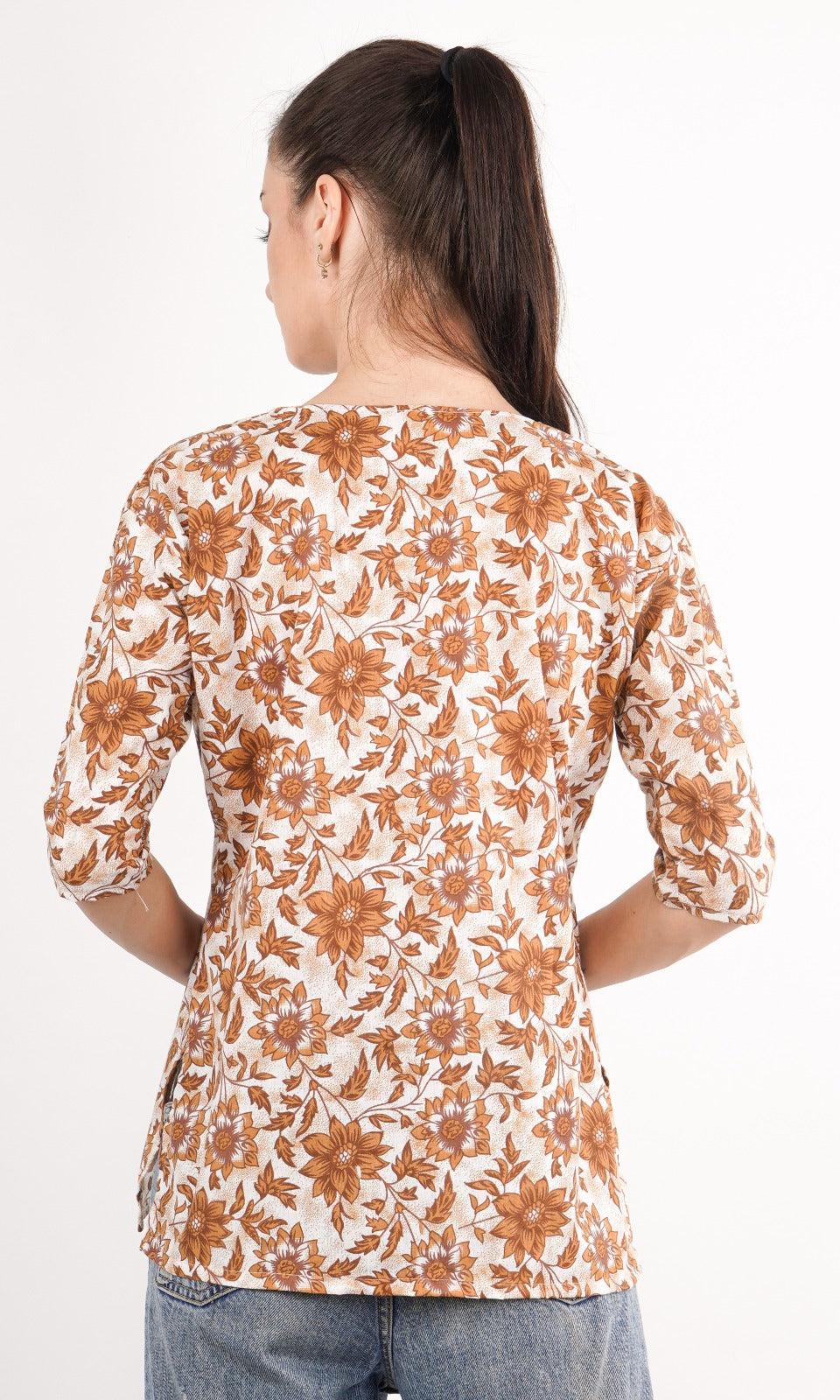 Women's Hip Length Short Printed Kurti, 3/4 Sleeves Cotton Design & color may vary Size S - XL