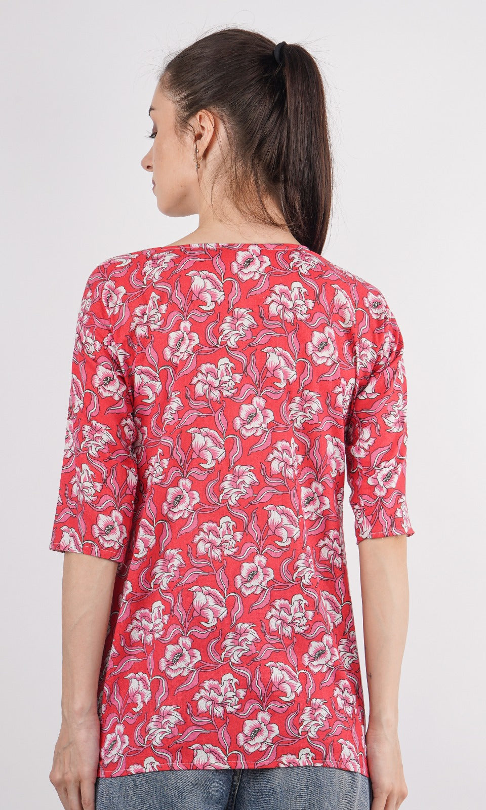 Women's Hip Length Short Printed Kurti, 3/4 Sleeves Cotton Design & color may vary Size S - XL