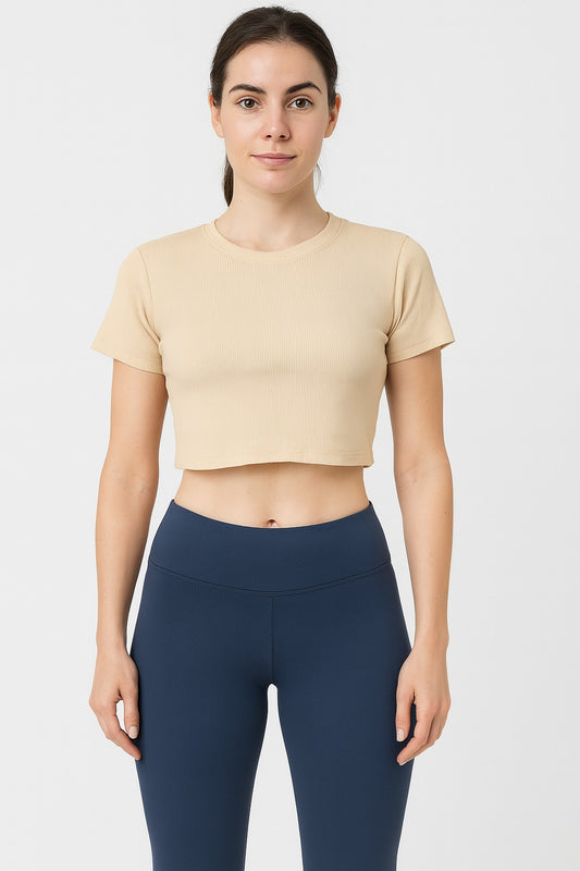 Vish2RV Solid Ribbed Slim Fit Baby Tee Crop Top for Women's & Girls