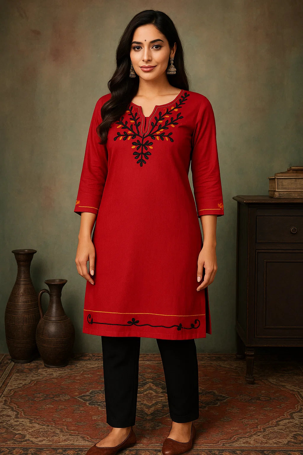 Vish2RV Pink Cotton Solid Straight Kurta